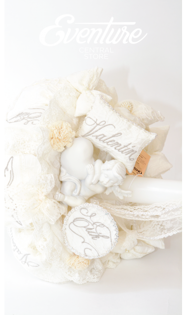 Lumanare de botez brodata cu aripi de inger, 65x4cm, Wings of cotton 7